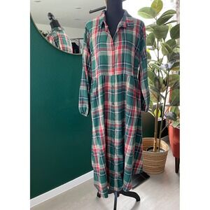 BloomChic Plaid Maxi Dress 18 20 Green Red Long Sleeve Soft Holiday Cottagecore